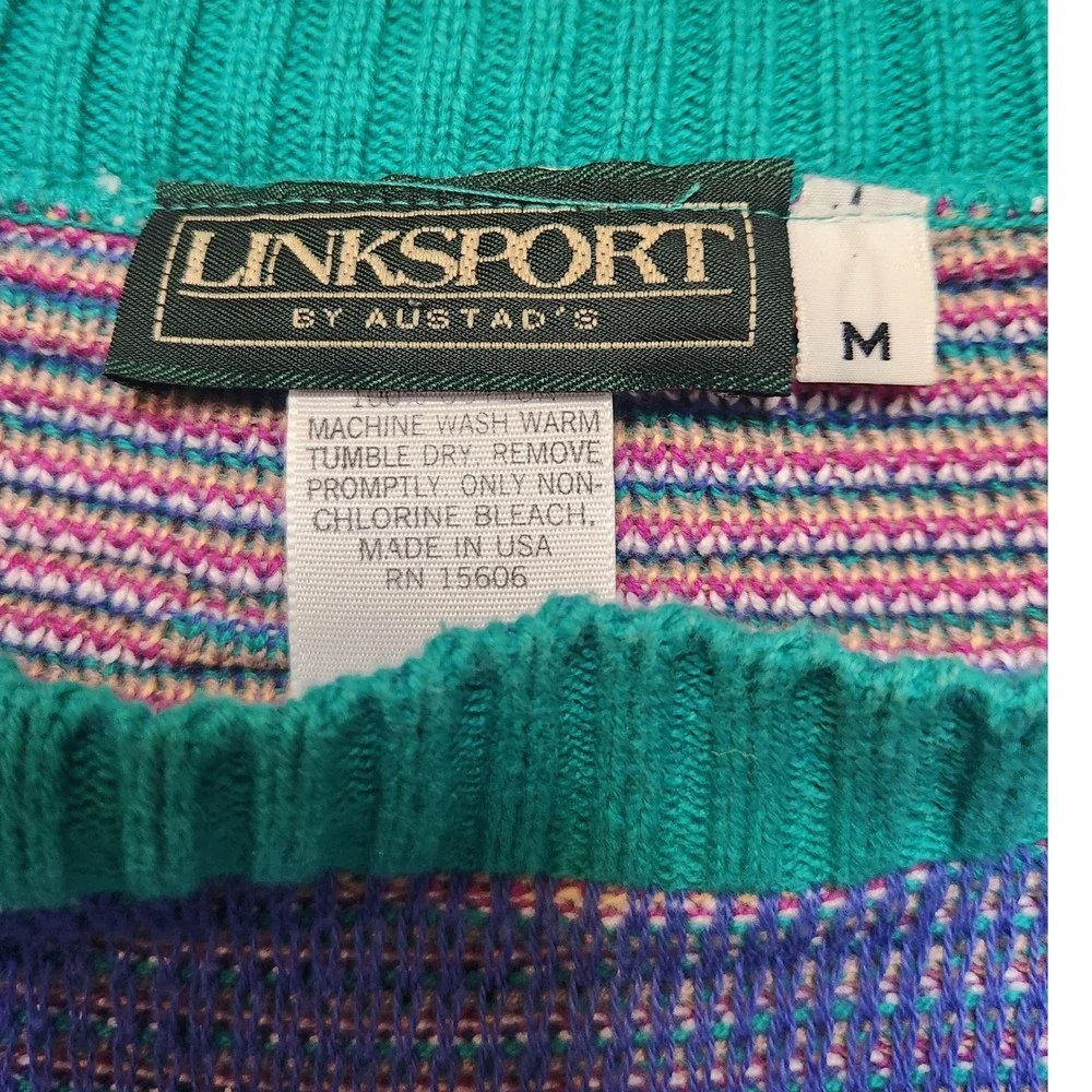 Linksport Golf Course Sweater Mens Medium Teal Vintage 90s USA Intarsia Good